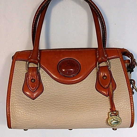 Dooney & Bourke Handbags - Dooney & Bourke Leather Gladstone Cream and Tan Satchel